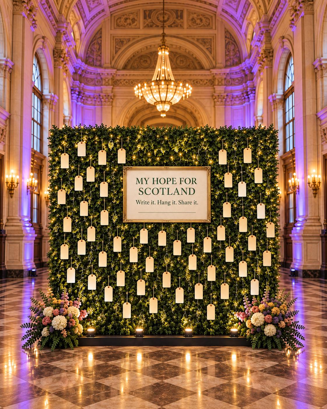 The My Hope for Scotland community wall with hanging message tags